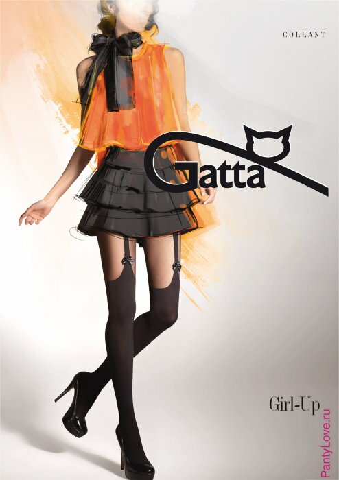 Колготки фантазийные, Gatta Girl Up18 Матовые фантазийные колготки с комфортным широким поясом, плоскими швами и ластовицей, украшенные имитацией непрозрачных чулок с подвязками и бантиками.