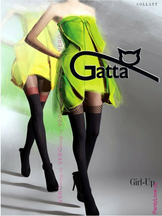 Колготки GATTA GIRL UP 19 Плотные матовые колготки из микрофибры с имитацией непрозрачных чулок и эффектной коронки-резинки в диагональную крупную сеточку.